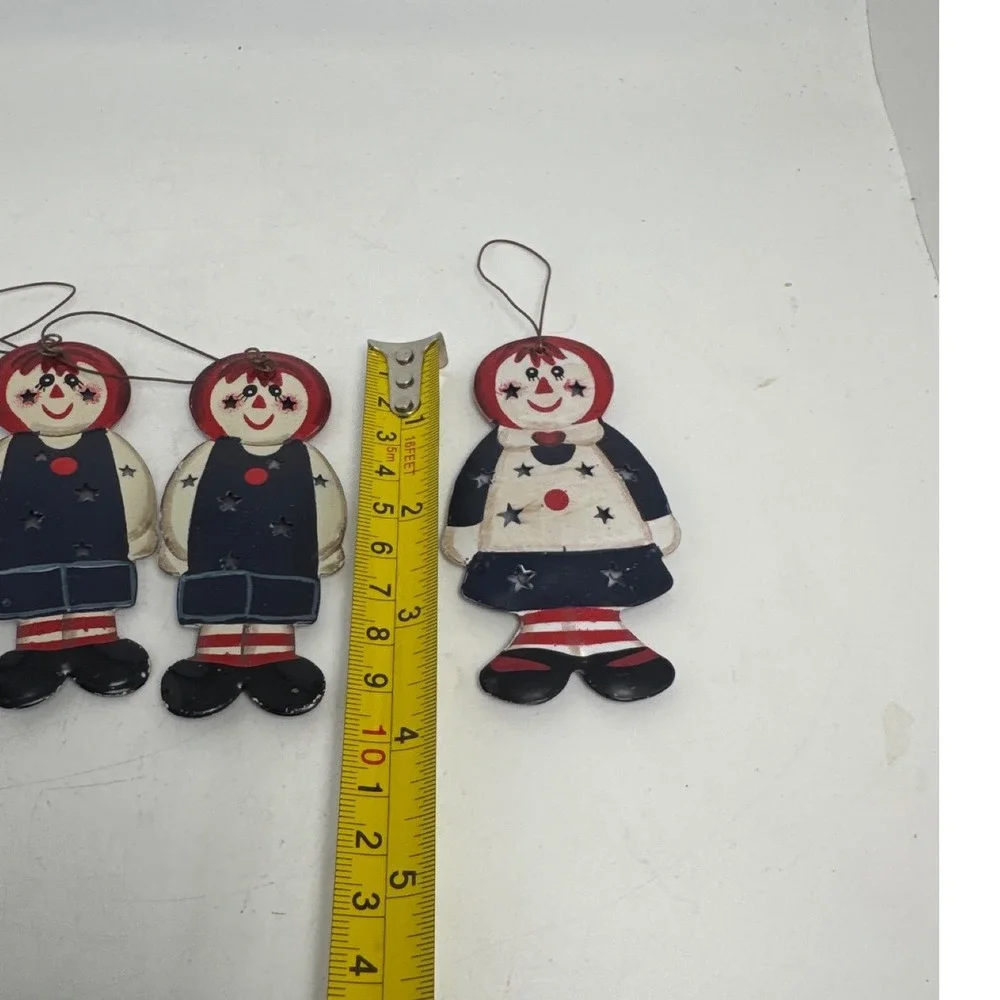 Raggedy Ann Andy Tin Ornaments Unisex OS Red White Blue Excellent Set 4